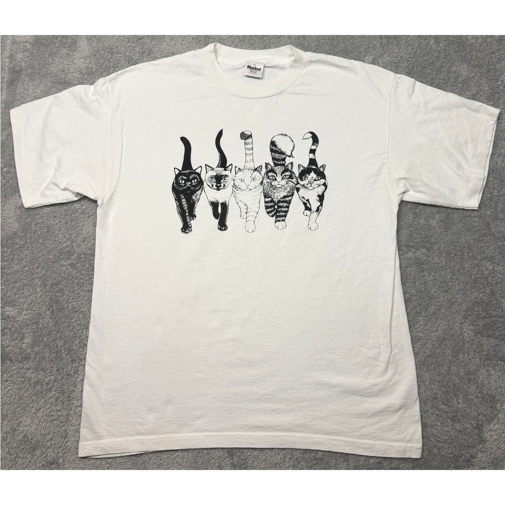 Vintage 90s Cat T Shirt Adult XL White Double Sided Single Stitch Made in USA